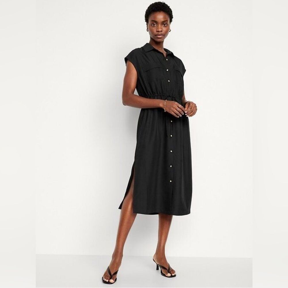 NWT Old Navy Women's Waist-Defined Utility Midi Shirt Dress Black 2XL